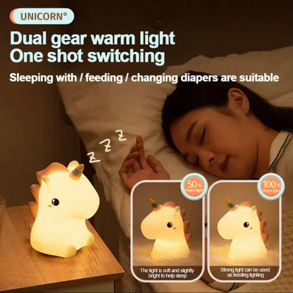 Unicorn Silicone LED Night Lamp, Rechargeable Cartoon Decor Lamp, Kids Bedroom Cute Night Lamp