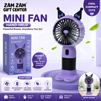 Cute Portable Mini Handheld Fan – Rechargeable USB Cooling Fan with Stand | Zam Zam Gift Center