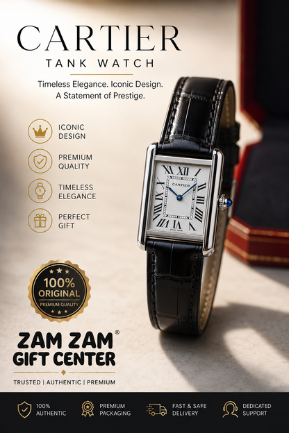 Cartier Tank Model Premium Leather Strap Luxury Watch for Men & Women