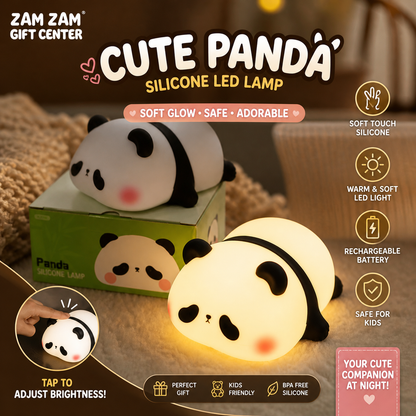 Cute Panda Silicone LED Night Lamp with soft touch rechargeable warm light, adorable panda shape bedside lamp for kids room, bedroom decoration, and gift use.