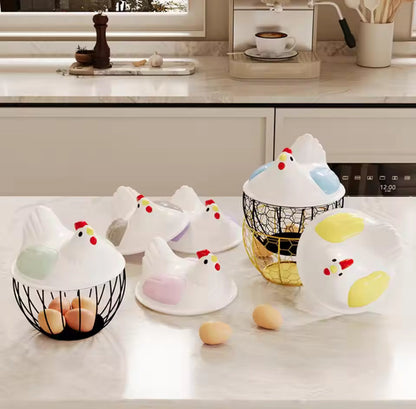 Hen Shaped Egg Basket With Lid, Multifunctional Portable Egg Storage Basket, Chicken Egg Basket, Large Capacity Egg Holder