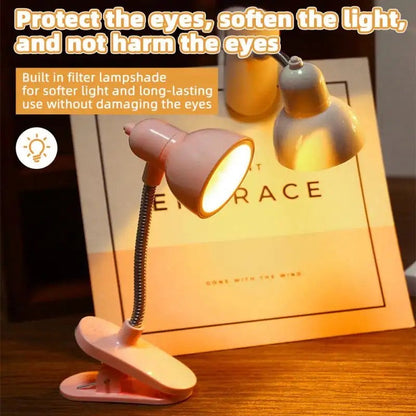 Mini Book Lamp, 360 Rotatable lamp With Clamp, Mini Clip On Study Desk Lamp, Flexible Bedside Table Lighting Lamp,  Home Portable Book Clip Lamp
