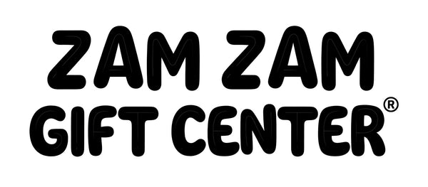 Logo of Zam Zam Gift Center with black text on a white background