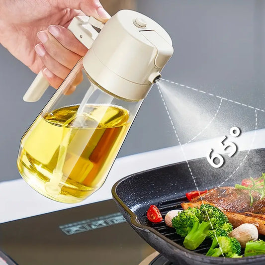 2 In 1 Oil Kettle, Oil Pot, Kitchen Oil Spray Bottle And Dispenser, Glass Oil Bottle For Cooking, Vinegar Soy Sauce Spray Pour Oil Container, Home Barbecue Air Fryer Glass Baking Oil Kettle, Double Function Oil Dispenser And Bottle