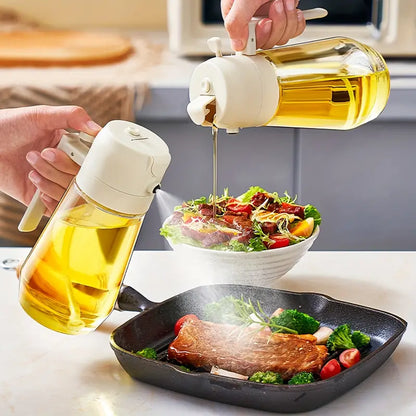 2 In 1 Oil Kettle, Oil Pot, Kitchen Oil Spray Bottle And Dispenser, Glass Oil Bottle For Cooking, Vinegar Soy Sauce Spray Pour Oil Container, Home Barbecue Air Fryer Glass Baking Oil Kettle, Double Function Oil Dispenser And Bottle