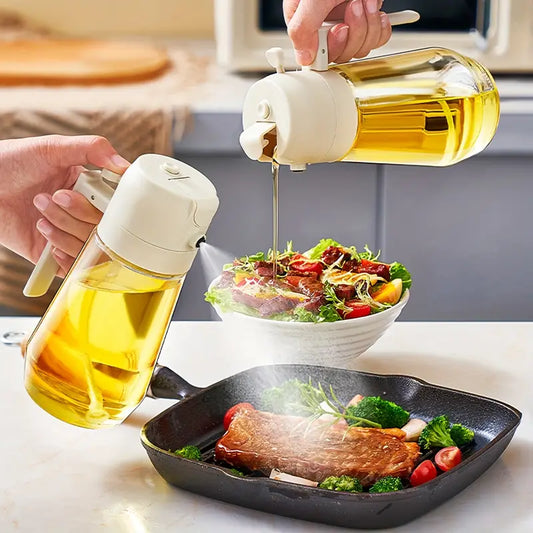2 In 1 Oil Kettle, Oil Pot, Kitchen Oil Spray Bottle And Dispenser, Glass Oil Bottle For Cooking, Vinegar Soy Sauce Spray Pour Oil Container, Home Barbecue Air Fryer Glass Baking Oil Kettle, Double Function Oil Dispenser And Bottle